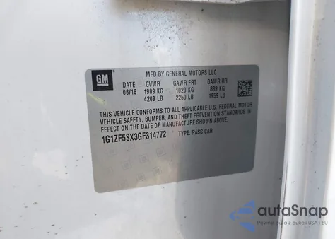 2016 Chevrolet Malibu 2Lt из США, поврежденный, VIN 1G1ZF5SX3GF314772